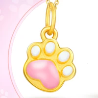 new solid pure 24kt 3d yellow gold pendant women enamel pink cat claw pendant 0 6 0 8g 16 4103 8mm