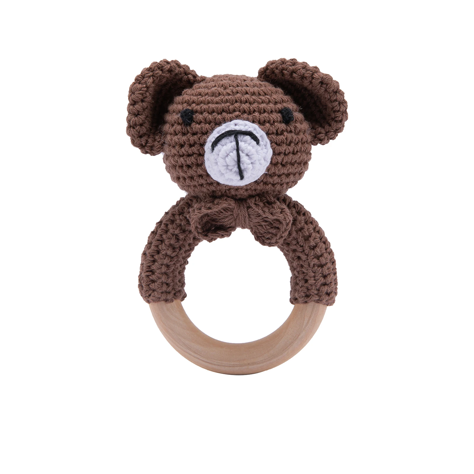 

Newborn Baby Toys 1pc Wooden Teether Crochet Pattern Rattle Bear Lion Fox Rattle Toy Newborn Amigurumi Teether Baby Rattles Gift