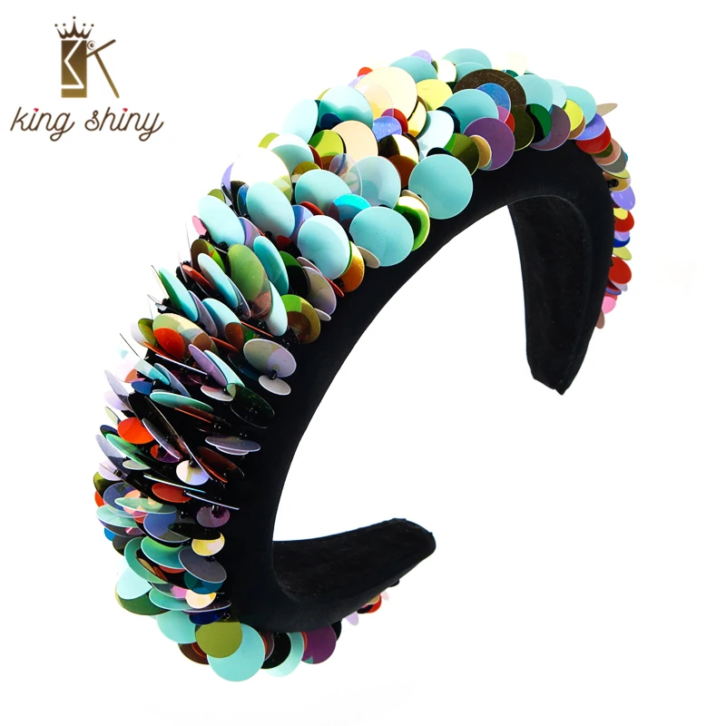 

King Shiny Korean Multi Color Sequins Headband for Woman Temperament Sponge Hairband Princess Party Hair Accessory Tiara Crowns