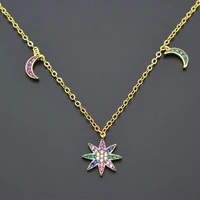 925 silver golden o necklace clavicle chain eight pointed star and moon pendant inlaid colored zircon woman jewelry gift