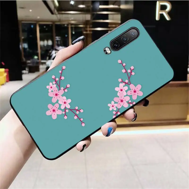 Розовый чехол для телефона из ТПУ с вишневым цветком Сакурой черный корпус Huawei P40