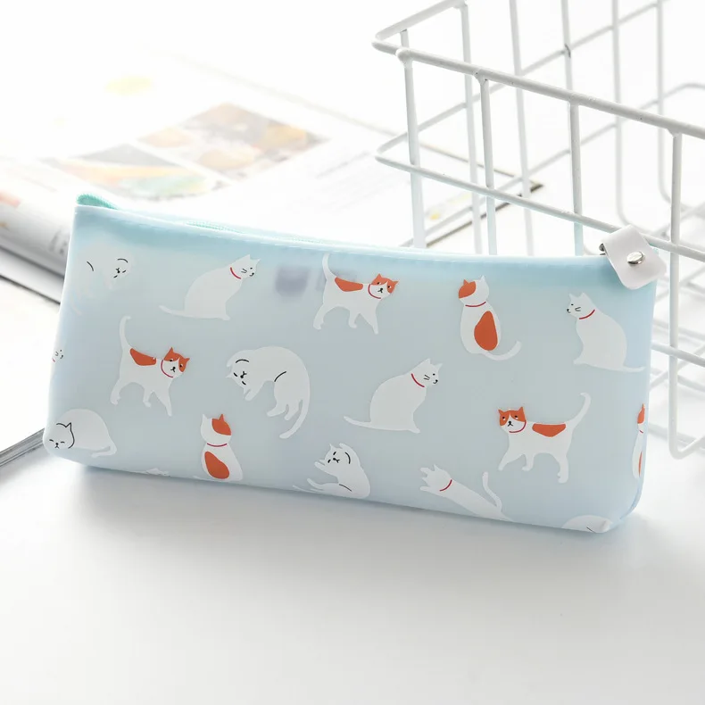 Силиконовый чехол для карандашей с милым котом Kawaii Girl PencilsBags прочный большой емкости школьные принадлежности канцелярские принадлежности для хранения ручек - Цвет: design A