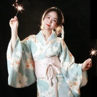 womens japanese traditional summer kimono with obi beautiful daisy prints lady yukata cosplay wear stage performance dress