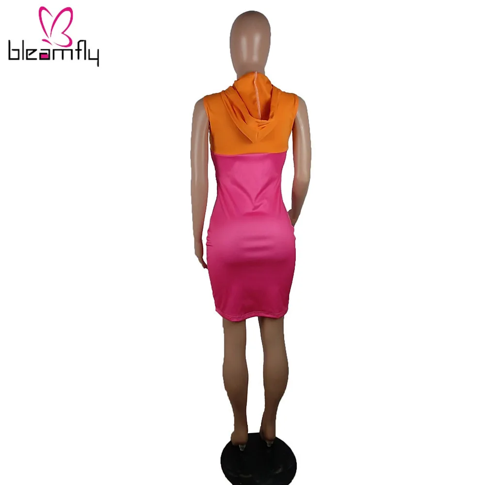 Женское лоскутное платье с капюшоном повседневное Короткое мини-платье на