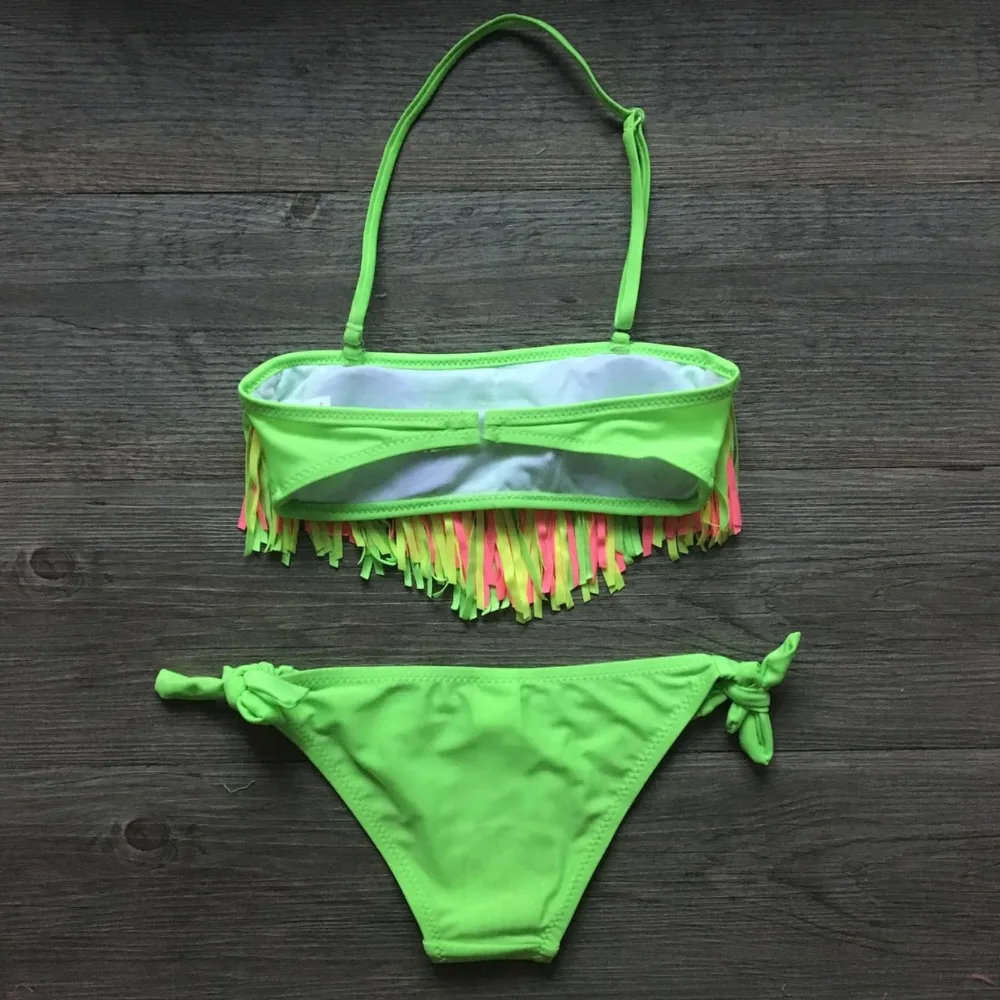 2020 Детские купальники с кисточками однотонные бикини для девочек бандажный