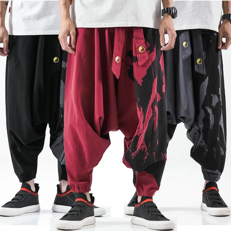 2020 New Mens Cross Pants Harajuku Style Harem Pants Male Loose Cotton Linen Sweatpant Mens Casual Streetwear Large size M-5XL