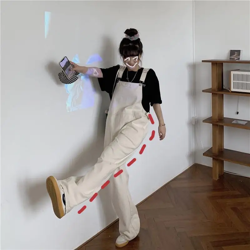 Women Cargo Jumpsuits Full Length Harajuku Loose Students All-match Preppy Chic High Waist Leisure Pockets Overalls Fashionable |