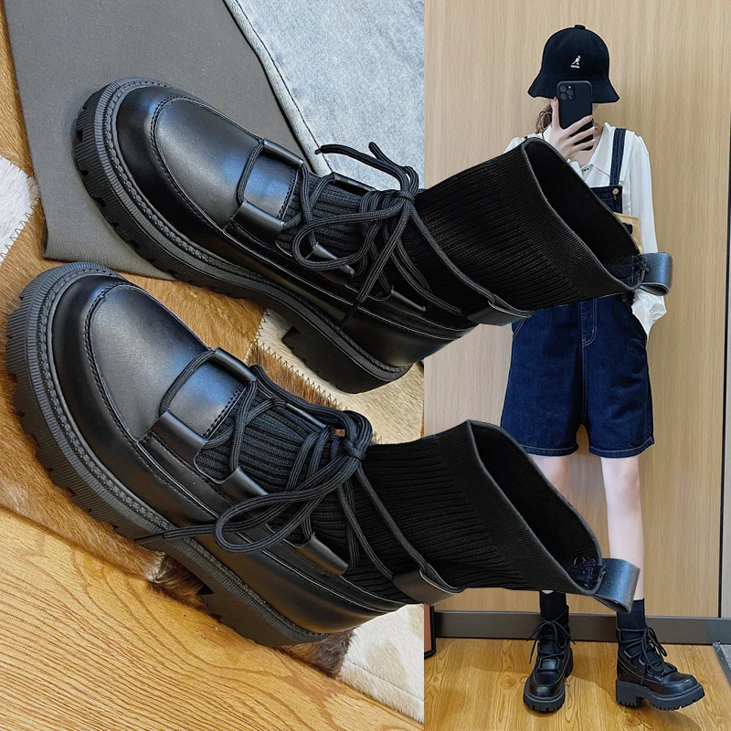 

2021 high quality INS Martin boots Women's breathable knit socks Flat ankle boots High top motorcycle boots casual walking shoes