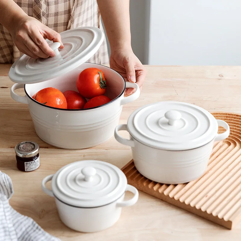 

Nordic Style Simple Ceramic Binaural Bowl Tableware Fruit Noodle Soup Salad Bowl Dessert Breakfast Oatmeal Bowl