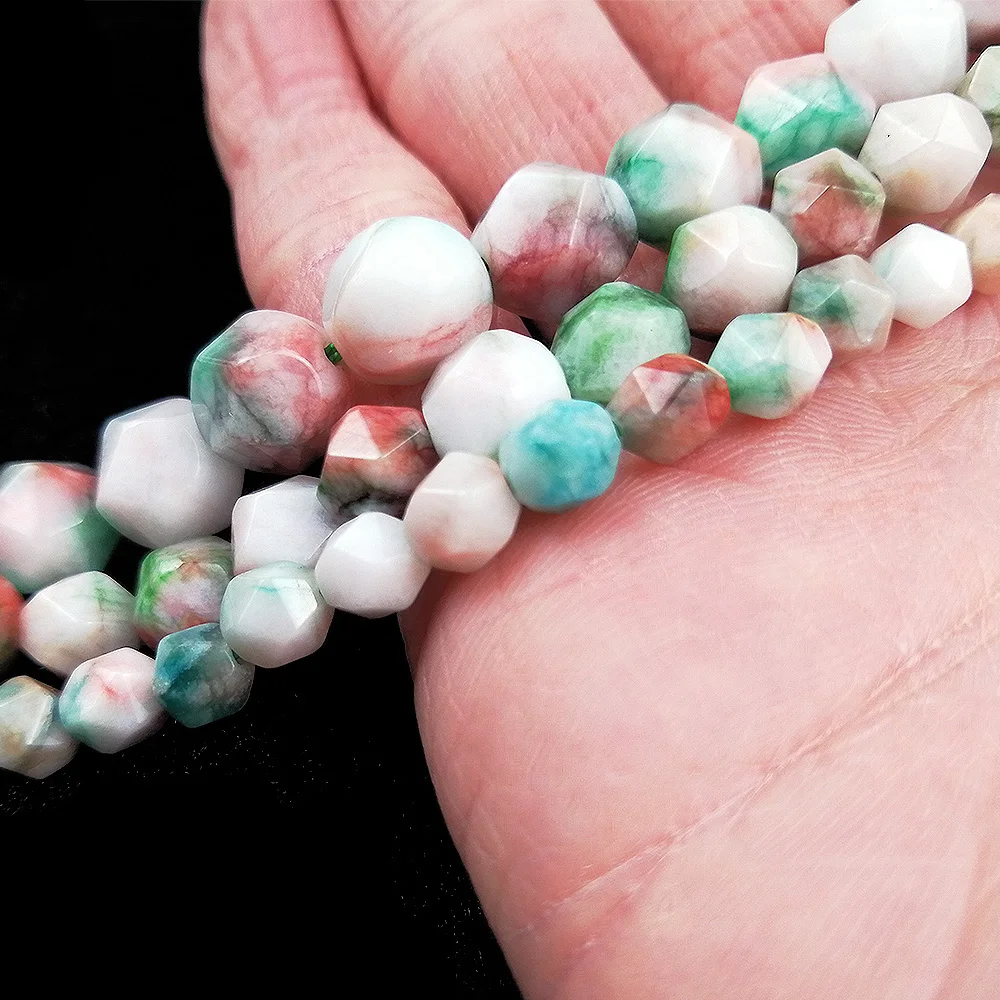 HGKLBB Natural Stone Big Faceted Flower Korea Jadee Spacers charm Loose beads for Jewelry making DIY bracelets Findings 6/8/10MM | Украшения