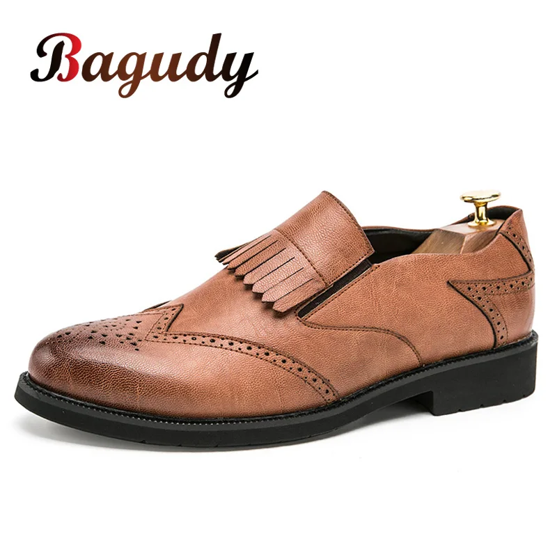 

Men Dress Flats Shoes Retro Brogue Leather Oxfords Formal Shoes Wedding Party Fashion Man Moccasins Classic Busines Formal Shoes