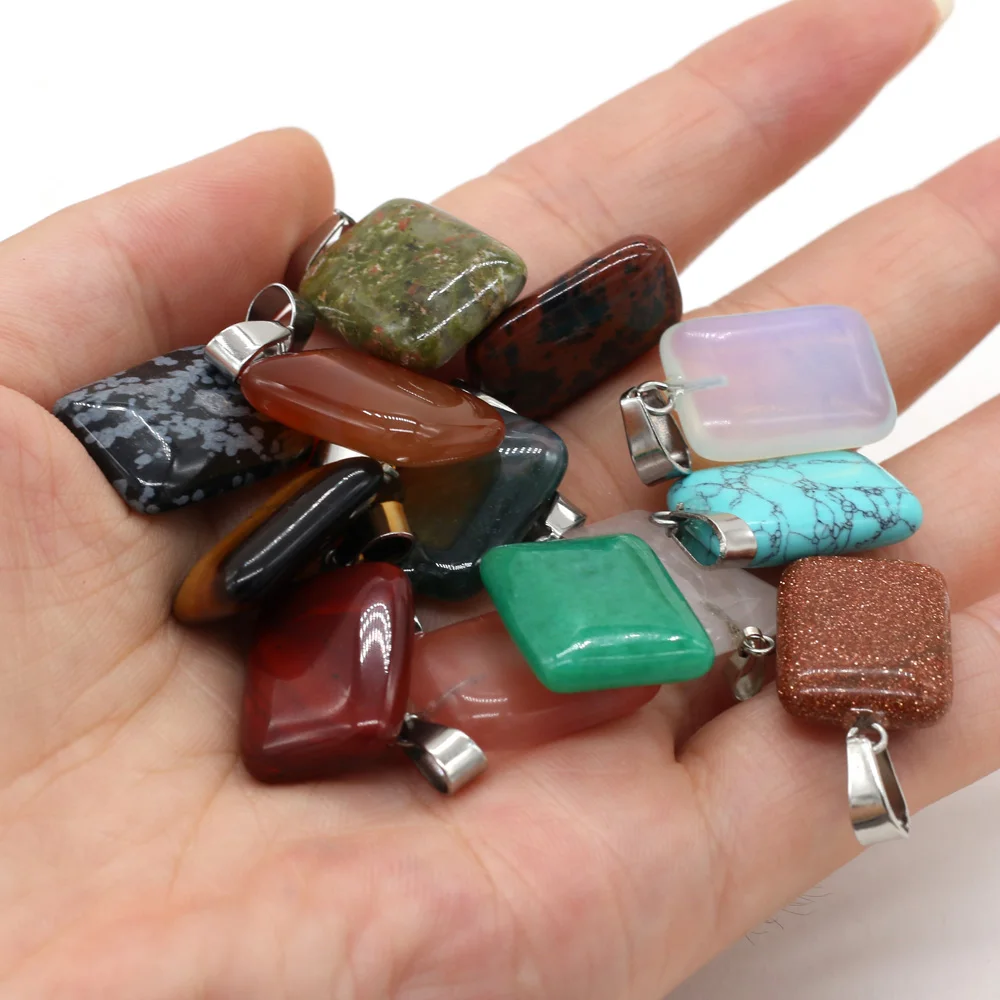 

4pcs/lot Natural Stone Pendant Turquoises Rose Quartzs Rectangular Pendant for Making DIY Jewelry Necklace Pendant 15x25mm