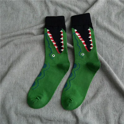 Green alligator Jerrinut/Повседневные хлопковые носки унисекс с забавными рисунками; милые носки с принтом; модные теплые носки для скейтборда; сезон весна-осень; 1 пара - Цвет: Green alligator