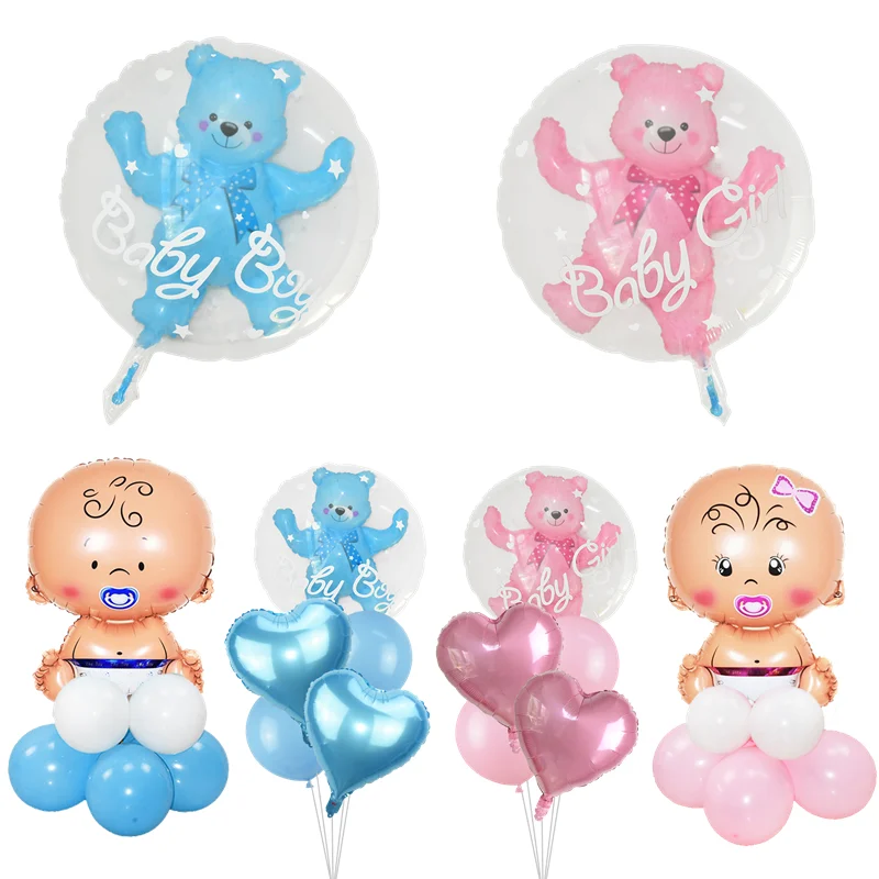 24inch Pink Blue Bear Balloon Bubble Ball Boy/Girl Birthday Party Gifts Foil Latex Balloons Baby Shower Decor Supplies Kids Toys