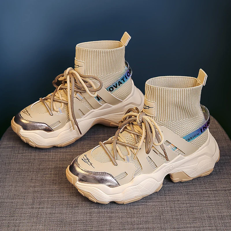 

2021 new autumn fly knitted socks shoes sports casual shoes father shoes casual shoes height anti-skid comfortable versatile fas