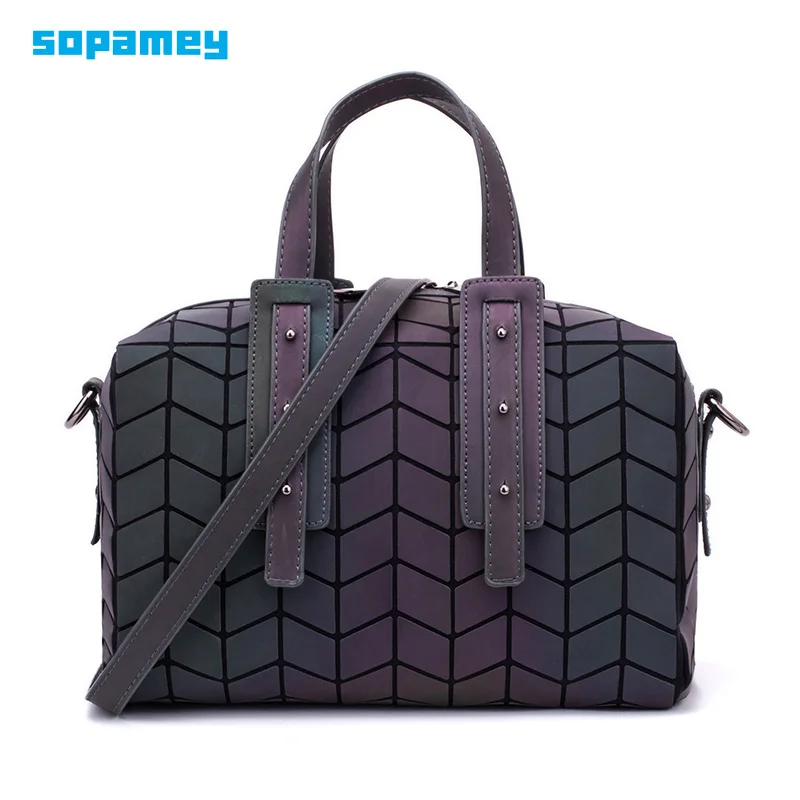 

Женская светящаяся сумка через плечо с верхней ручкой, сумки для дам, новинка 2021, вместительная сумка Бостон с геометрическим рисунком, голо...