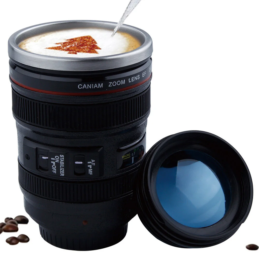 

Creative 400ml Stainless steel liner Camera Lens Mugs Coffee Tea Cup Mugs With Lid Novelty Gifts Thermocup Thermo mug