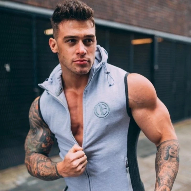 

2021 Mens Gyms Hoodie Singlets Sweatshirts sleeveless hoodies printing Bodybuilding Fitness male waistcoat Shirts Casual hoodies