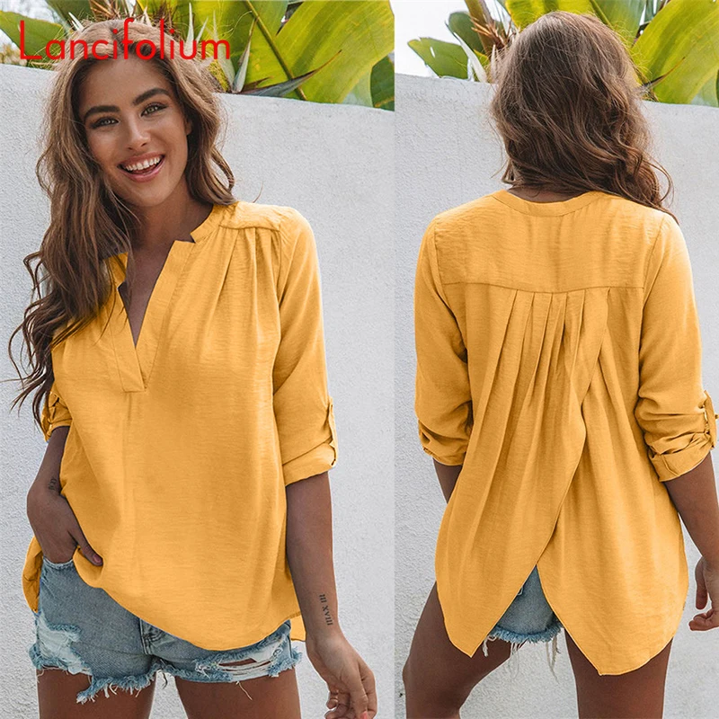 V Neck Summer Blouse Women 2020 Yellow Korean Fashion Clothes Wrap Shirts White Plus Size Women Tunic Tops Femme Camisas Mujer