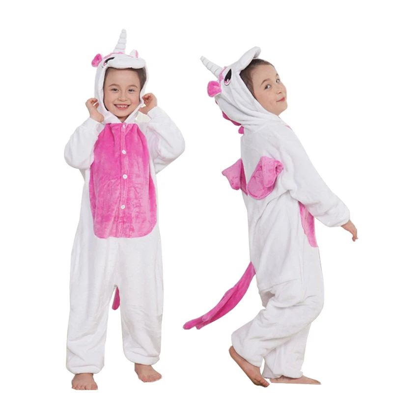 Rose Unicorn Детские пижамы; зимняя одежда для сна; комбинезоны для мальчиков; пижамный комплект для девочек; кигуруми; единорог; Ститч; панда; Пижама с животными; детская пижама - Цвет: Rose Unicorn