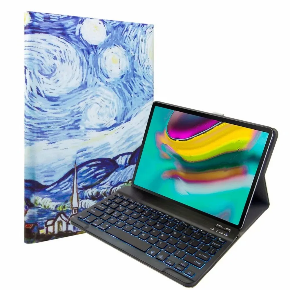 Bluetooth клавиатура чехол для Samsung Galaxy Tab A 10,1 T720 T725 планшет ткань с 7 подсветкой Клавиатура с подсветкой крышка+ ручка+ пленка