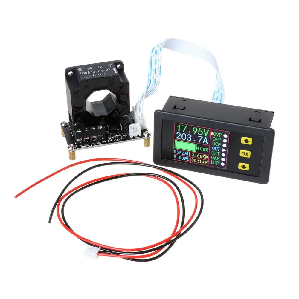 

Цифровой мультиметр DC 0-90V 0-100A Вольтметр Амперметр монитор мощности с датчиком Холла