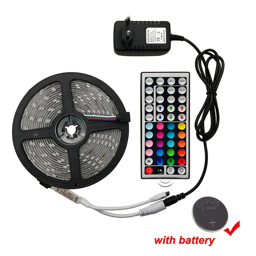 Светодиодная лента DC12V RGB лента Диодная неоновая лента tira fita светодиоды 2835 5050 5 м, 10 м водонепроницаемая гибкая световая гирлянда с адаптером - Испускаемый цвет: 5050 with battery