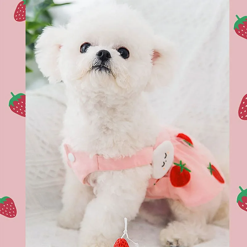 

Cat Puppy Dog Dress Princess Doggie Apparel Costume Clothing Strawberry Print Cute Dress Dog Clothes Dropshipping