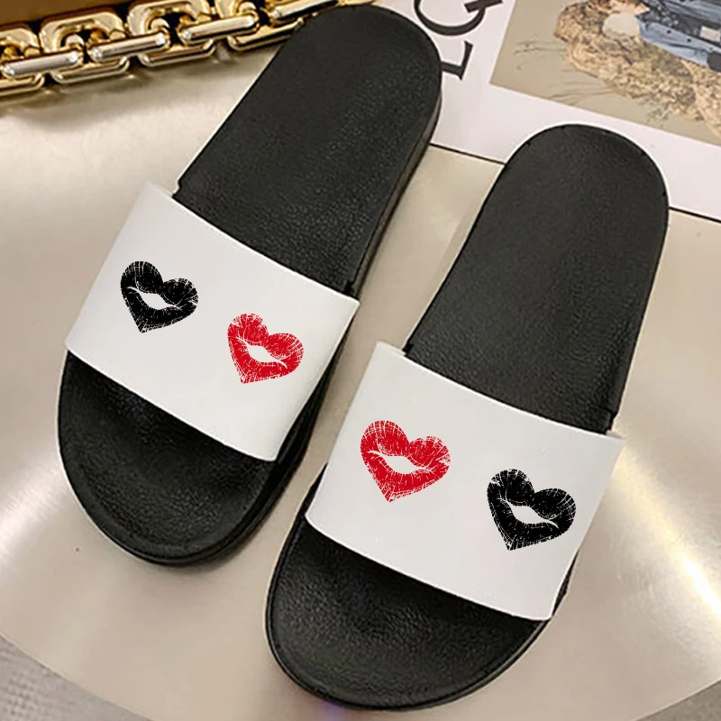 

Sexy purple lips print pattern fashion summer trend slippers shoes for women 2021 house outdoor Beach slides women