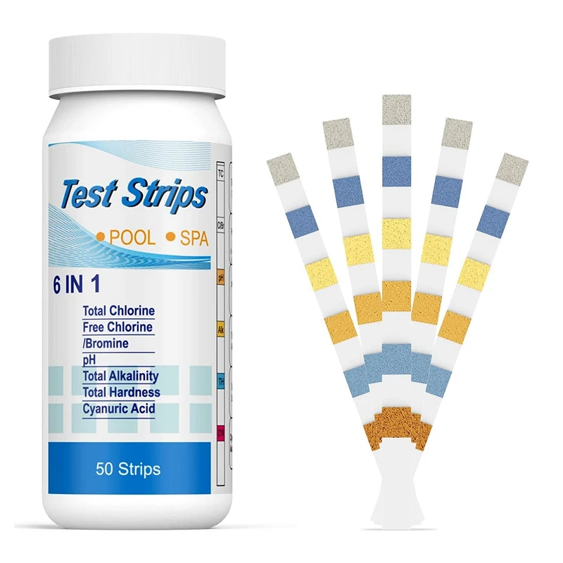 

50Pcs Swimming Pool Water Quality Test Strip Ph Test Paper Total Hardness 6 in 1 Multi-Function Test Paper