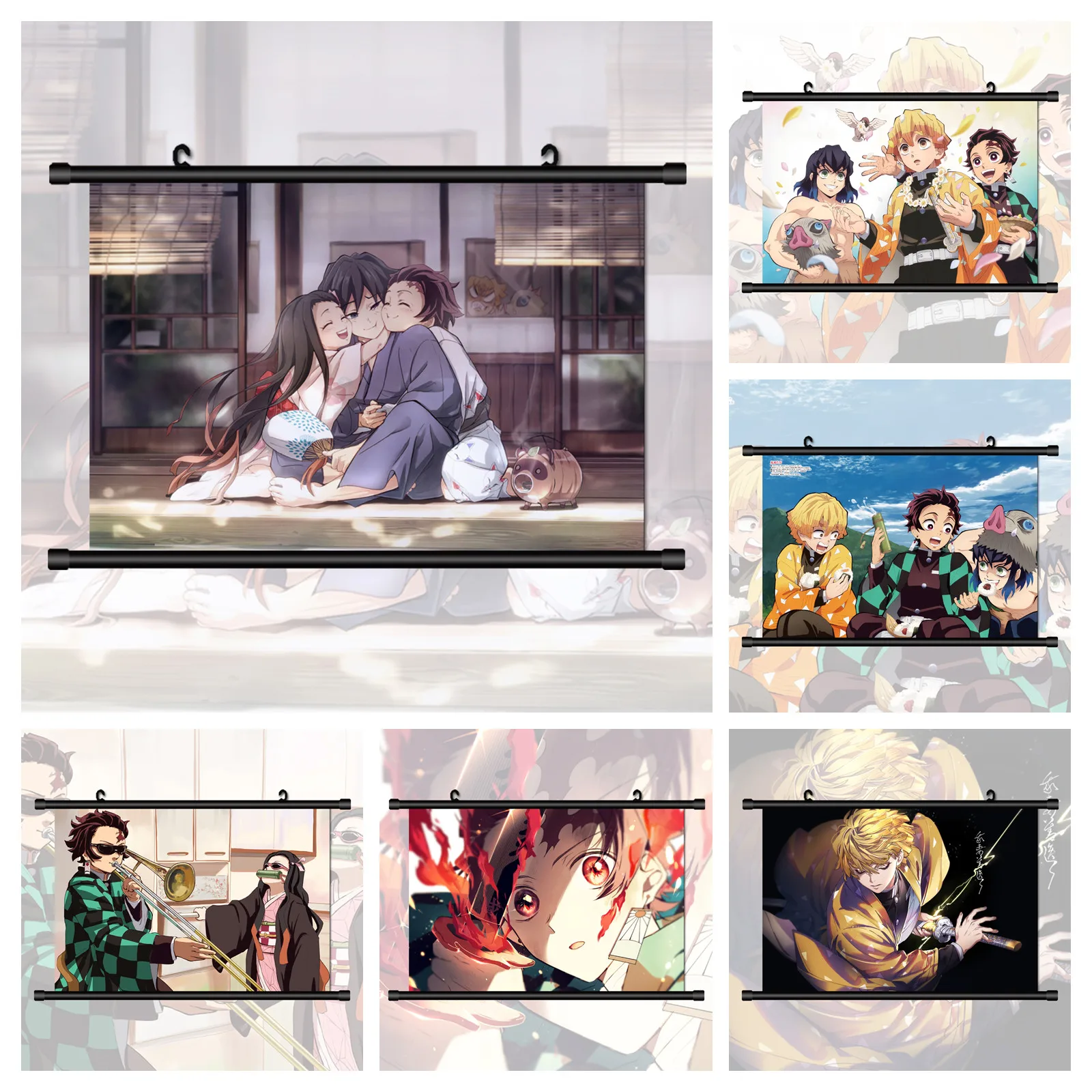 

Рассекающий демонов киметасу no Yaiba Kamado Tanjirou Nezuko Zenitsu Inosuke манга HD Печать настенный плакат прокрутка