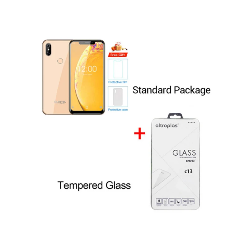 Gold N Temper Glass OUKITEL C13 Pro 5G/2,4G wifi 6,1" 19:9 Android 9,0 MT6739 3000mAh 4G LTE 2 Гб ram 16 Гб rom 8 Мп+ 5 Мп отпечаток пальца - Цвет: Gold N Temper Glass