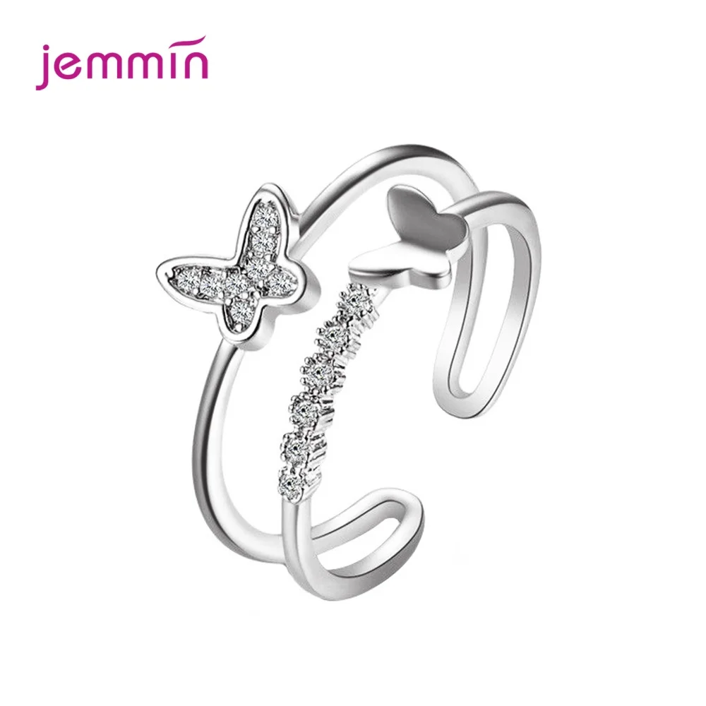Женское Открытое кольцо с бабочкой серебро 100% пробы фианитом|Кольца| |