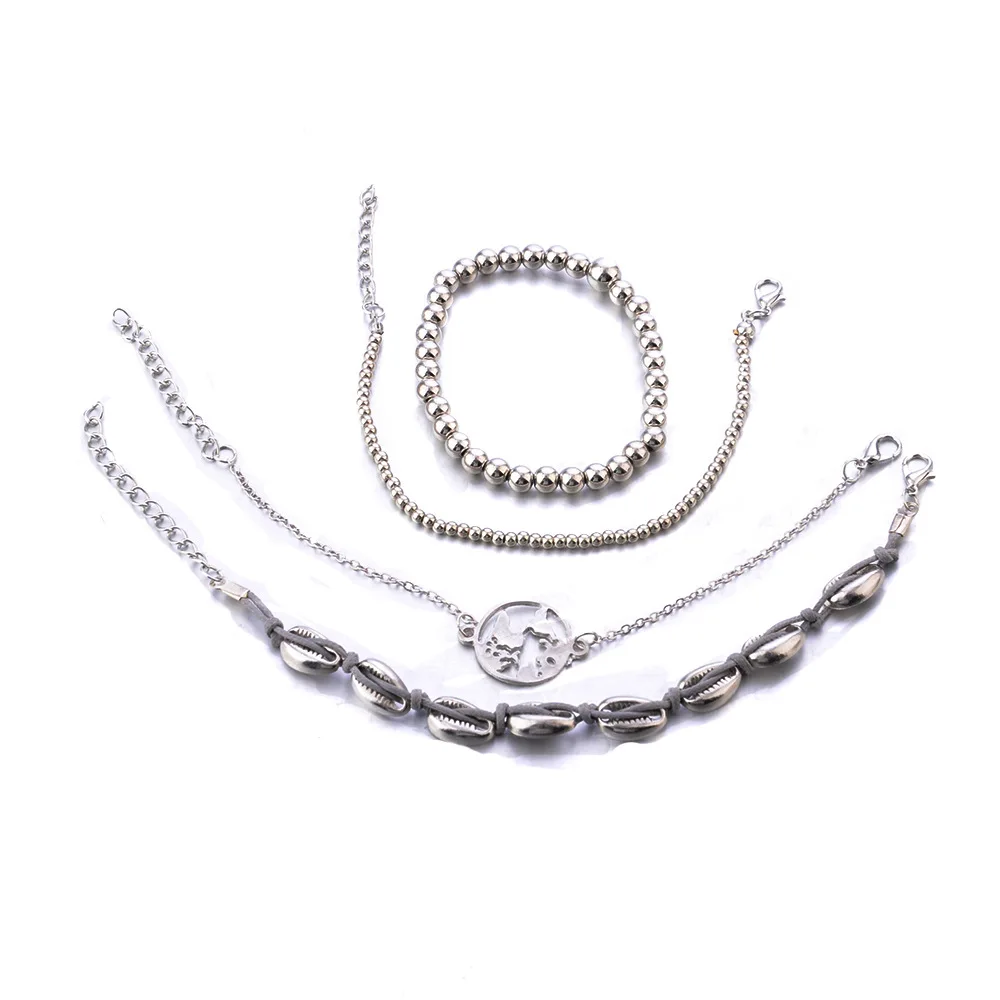 Sindlan 4 шт серебряный цвет ракушка бисерные браслеты для женщин Простые полые