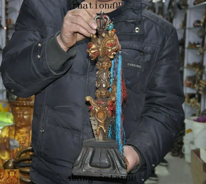 

wedding decoration Tibet Bronze Meteorite iron Gilt Painted Mahakala Vajra Phurpa Dagger equipment