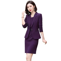 2021 new autumn professional womens dress suit elegant blazer sleeveless dress 2 piece set purple red jacket plus size s 5xl