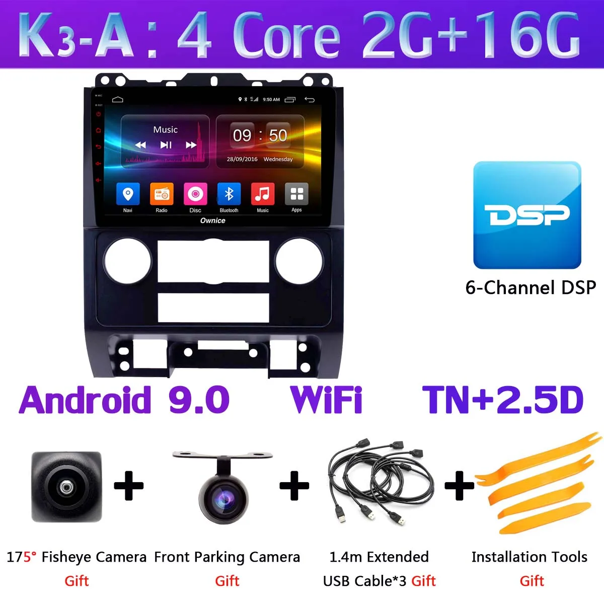 360 ° панорамный Android 9,0 4+ 64G DSP SPDIF CarPlay Android Авто Автомобильный мультимедийный плеер для Ford Escape Tribute 2007-2012 gps радио - Цвет: K3-A