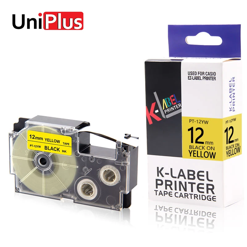 

UniPlus XR 12YW 12mm Label Tape Replacement Casio Label Maker Black on Yellow XR-12YW for KL-T100 KLD-200 KL-A40 EL-700 Printer