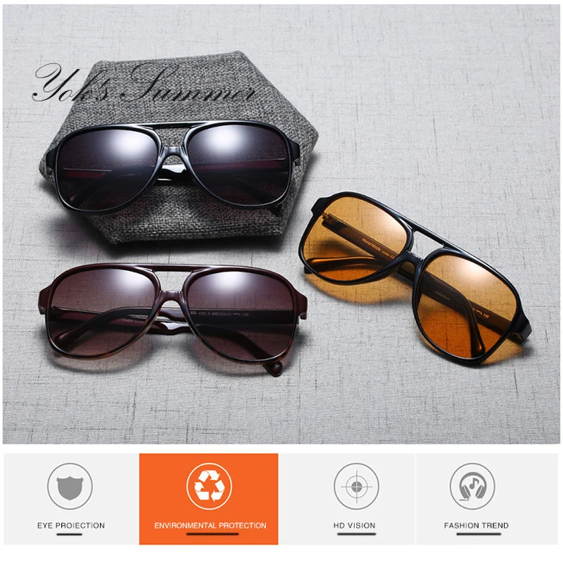 YOK'S Винтаж негабаритных пилот тени солнцезащитные очки для женщин мужчин UV400