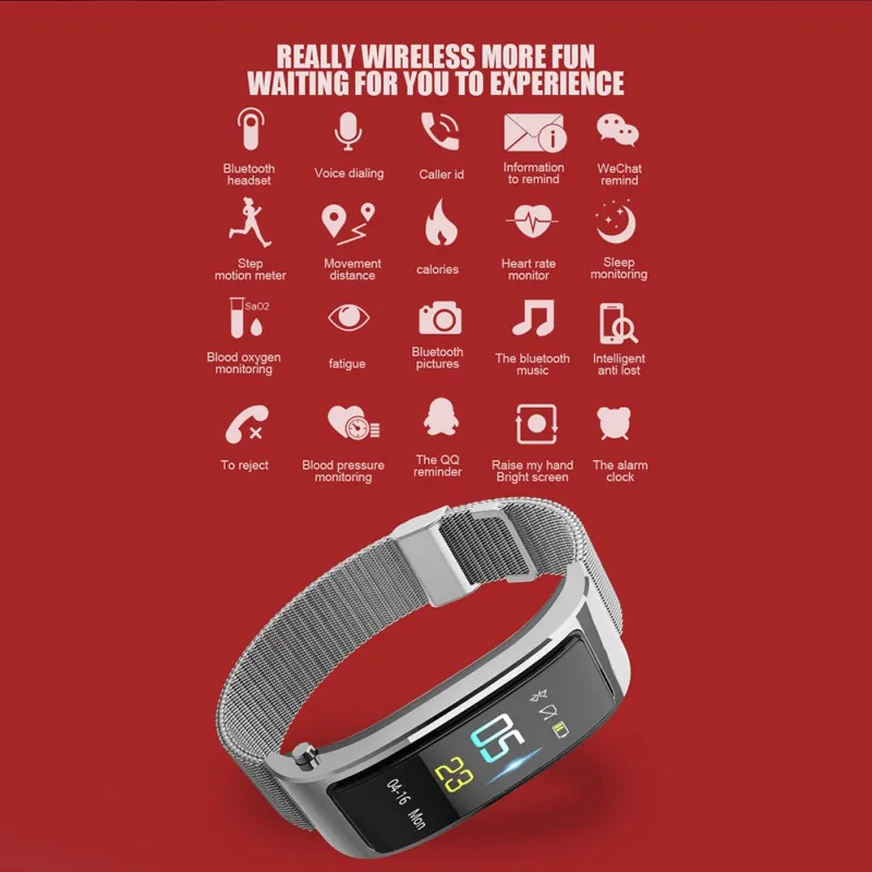 Bluetooth наушники фитнес браслет 2 в 1 Спортивный Трек смарт умный голосовое кровяное
