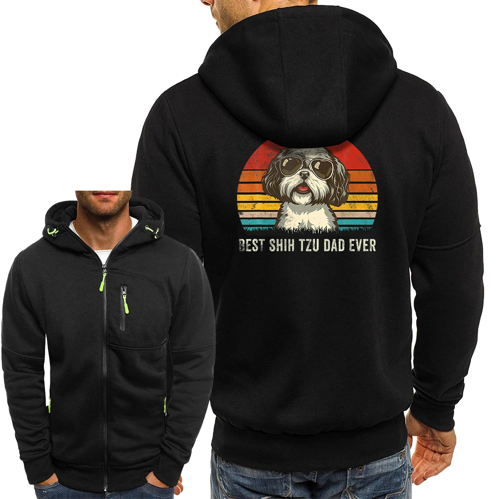 

Куртка с капюшоном Shih Tzu Dad Ever Dogs Мужская, свободная мягкая верхняя одежда в стиле хип-хоп, с мультяшным принтом, на молнии, Свитшот