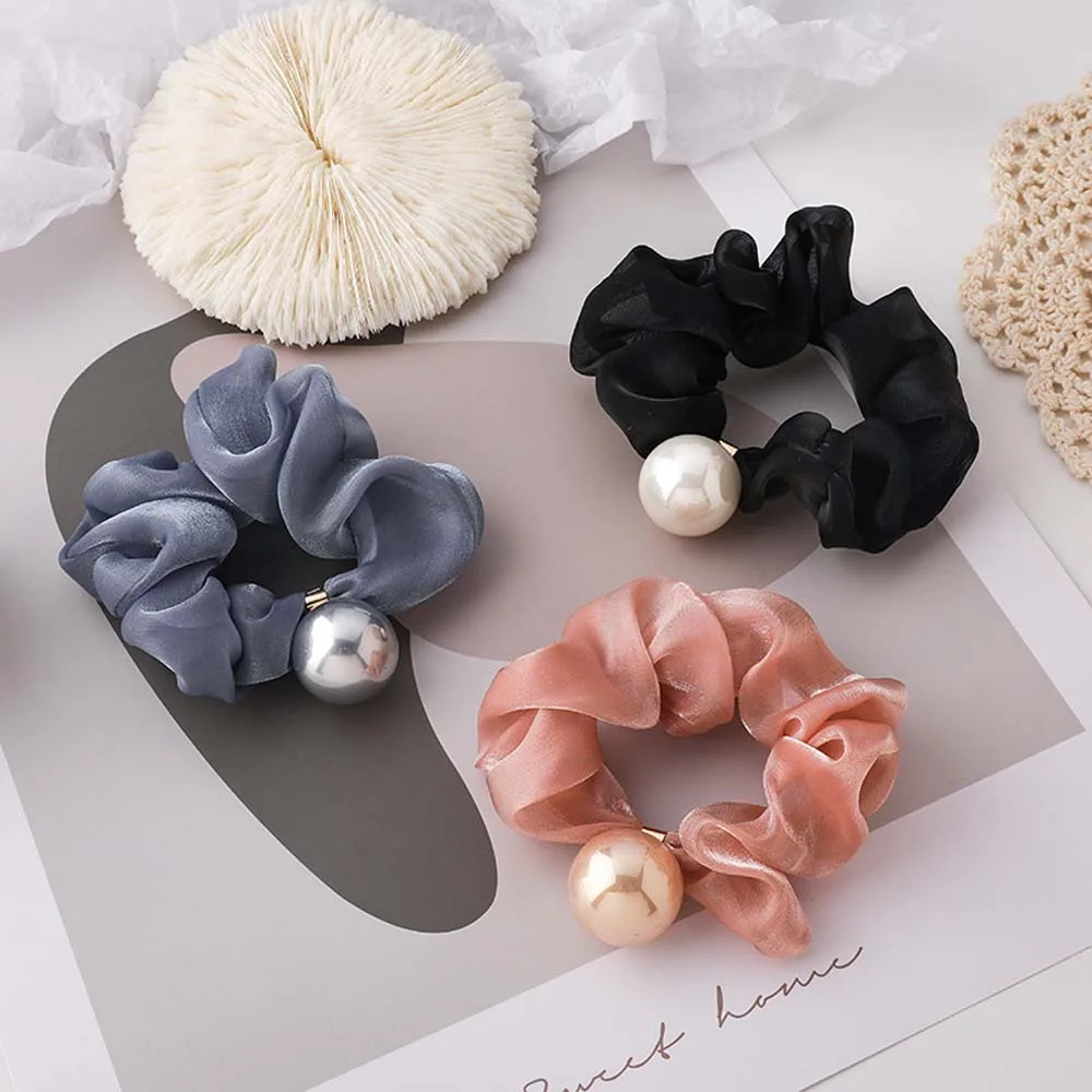 

Simple Color Elegant Cloth Hair Accessories Pearl Hair Scrunchies Hair Rope