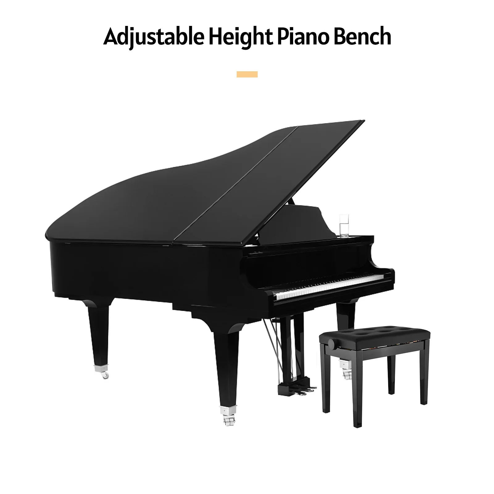 

ammoon Height Ajustable Wooden Piano Bench Stool Solid Wood with PU Leather Cushion for Piano Playing