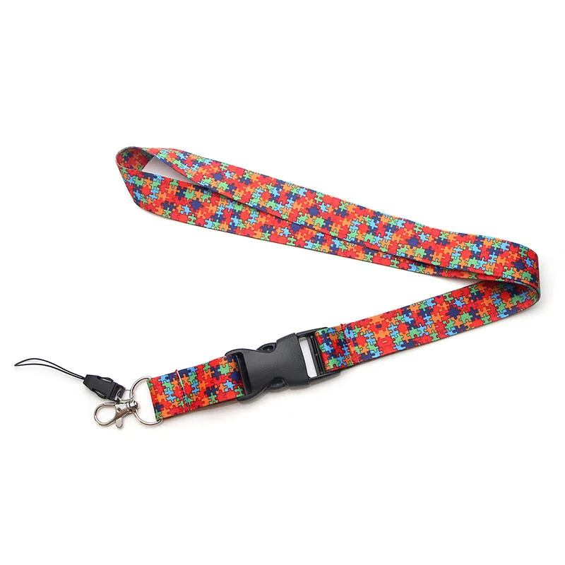 

12pcs/lot Autism Awareness Jigsaw Puzzle Multi-function Mobile Phone Neck Lanyards for key ID Lanyard Badge Strap webbing E0520