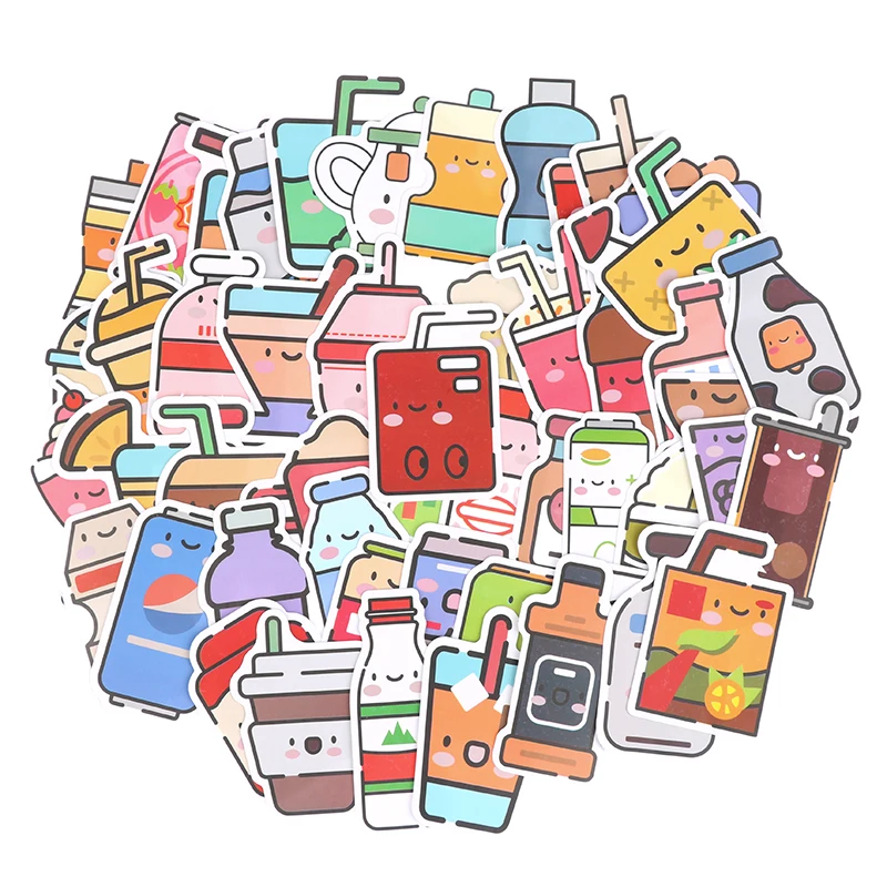 

50PCS INS Style Cute Drink Cartoon Stickers Laptop Guitar Luggage Fridge Waterproof Graffiti Sticker Kid Classic Toy