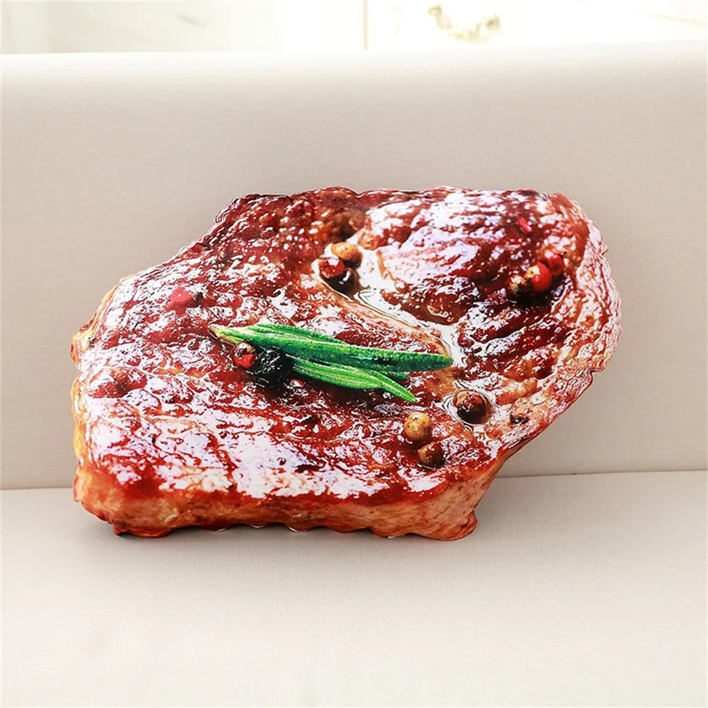

3D Simulation Steak Shape Pillow Soft Lumbar Back Cushion Plush Stuffed Toy Soft Truly Fun Novelty Food Throw Pillows Durable