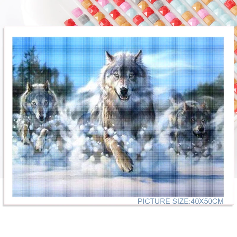 

Animal Customizable Diy White Wolf Diamond Painting Handmade Sale Square Round Diamond Painting Home Wall Decoration