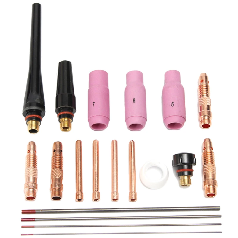 

SHGO HOT-19Pcs Tig Welding Torch Nozzle Cups Collets Body Kit with Tungsten Electrodes for Welding Torch Wp-17/18/26