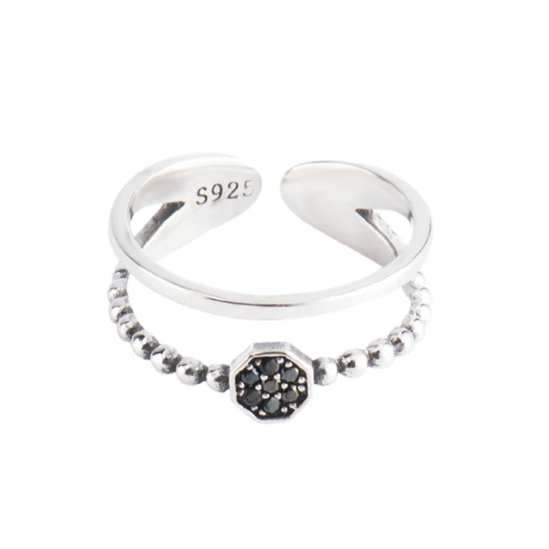 Кольца из 100% стерлингового серебра 925 пробы для женщин двухслойные с черным