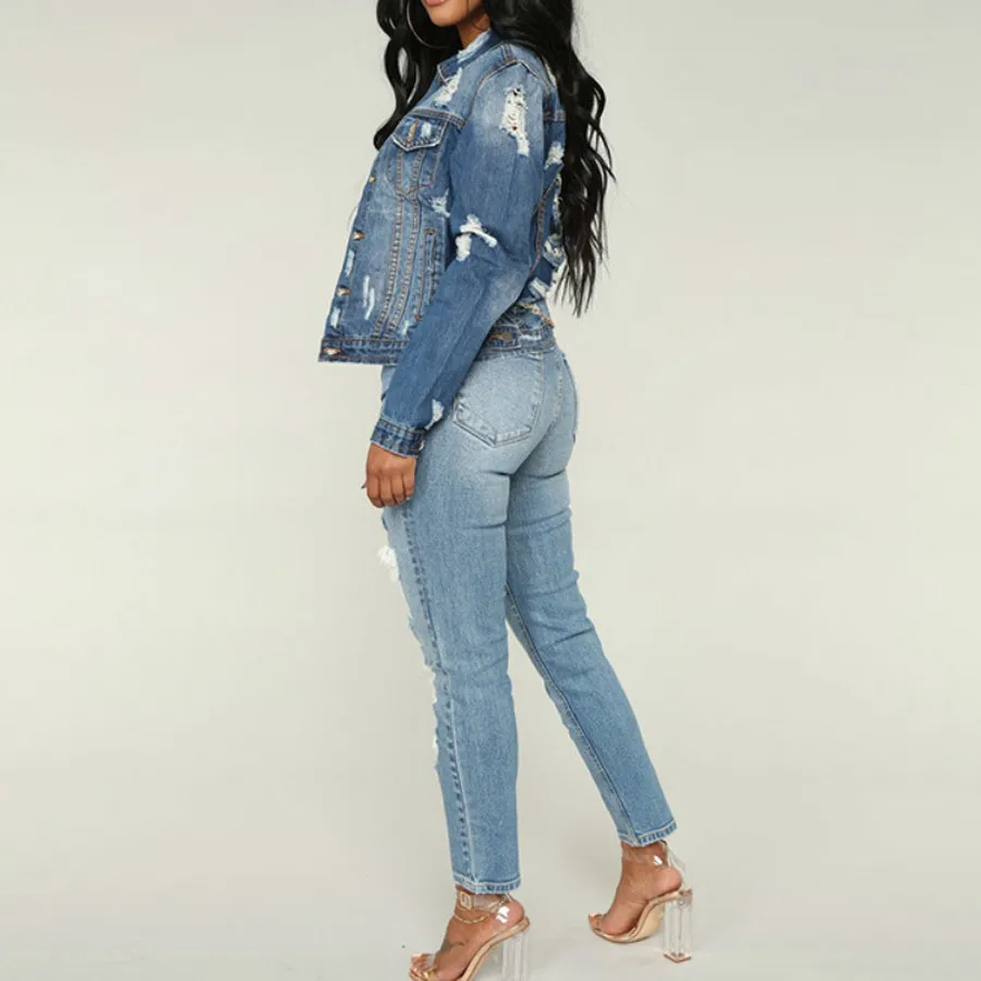 Женские джинсы с дырками повседневные облегающие брюки карандаш высокой талией